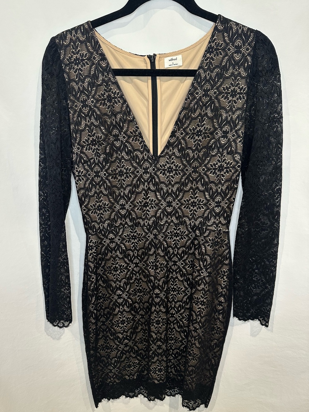 Wilfred Black Lace Long-Sleeve Dress with Nude Lining